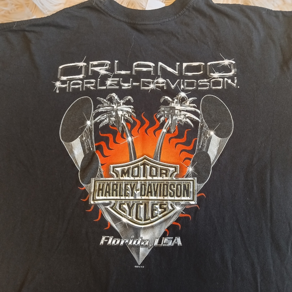 Harley Davidson Orlando Florida 2008 Chrome graphic Black Dealership Shirt 2XL